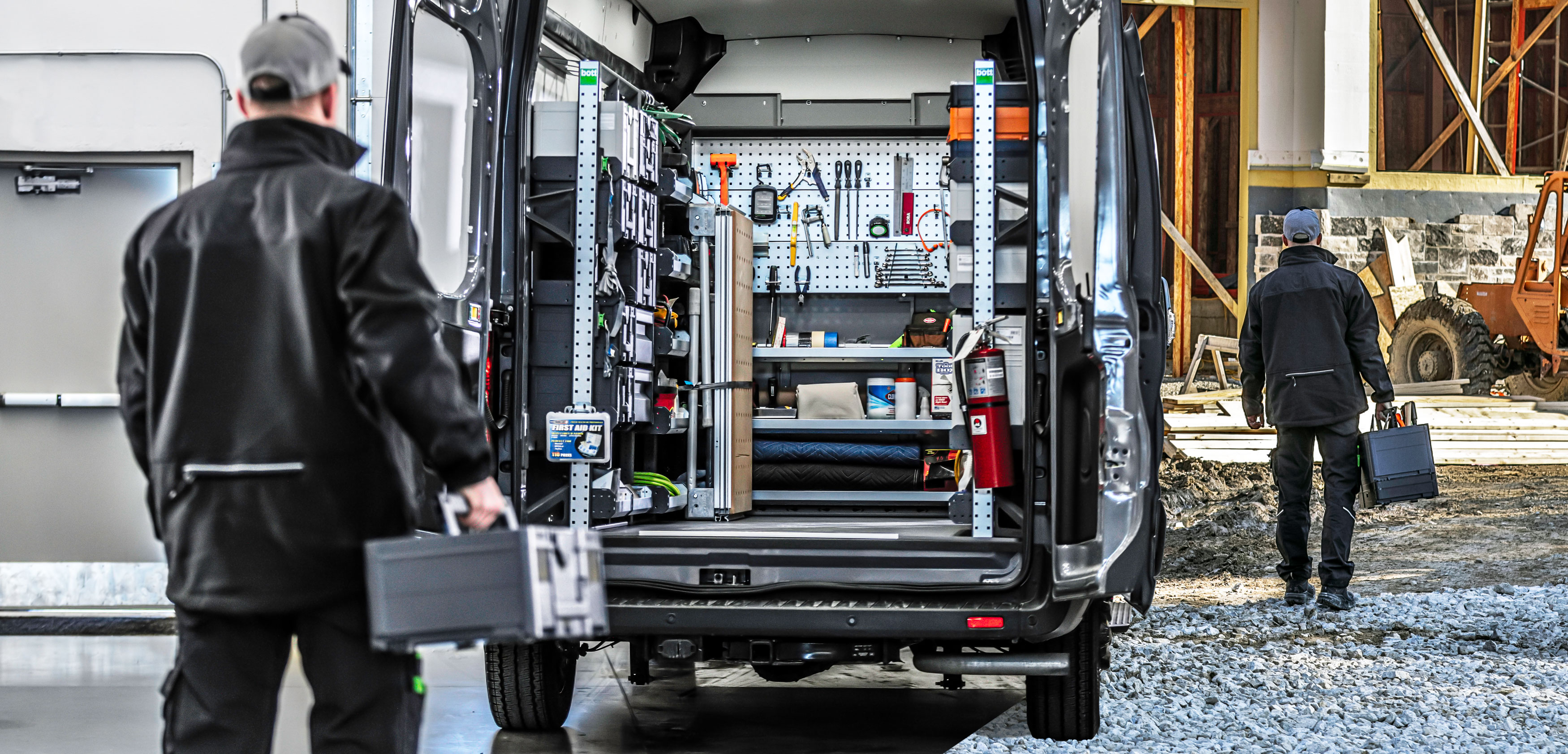 Customized van shelving solution for vehicle.