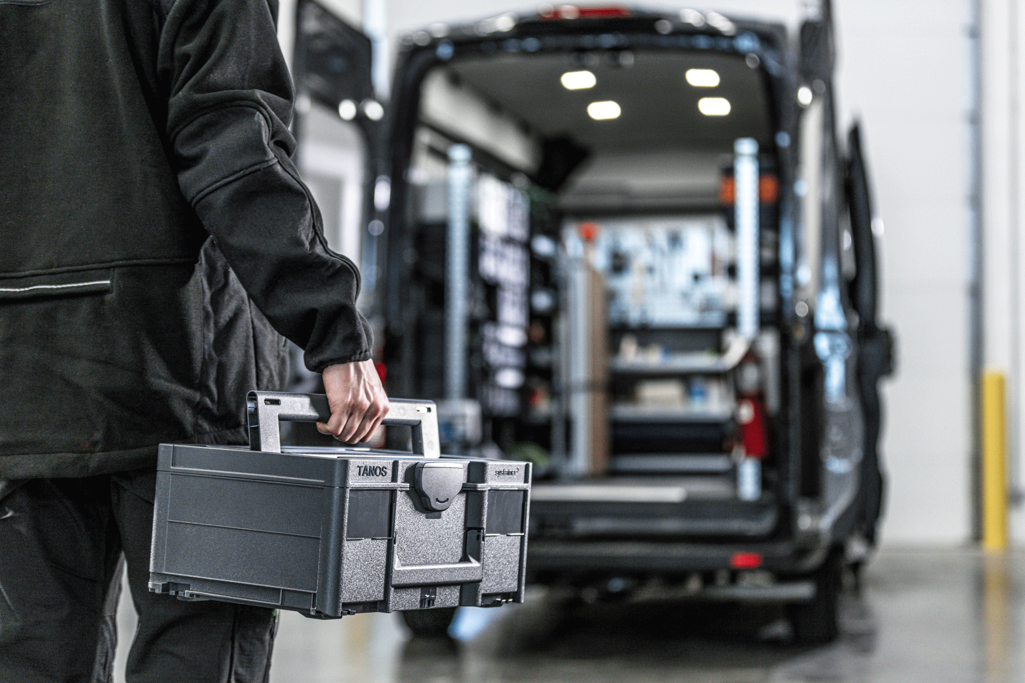 Systainer system easily carried and stored in van.